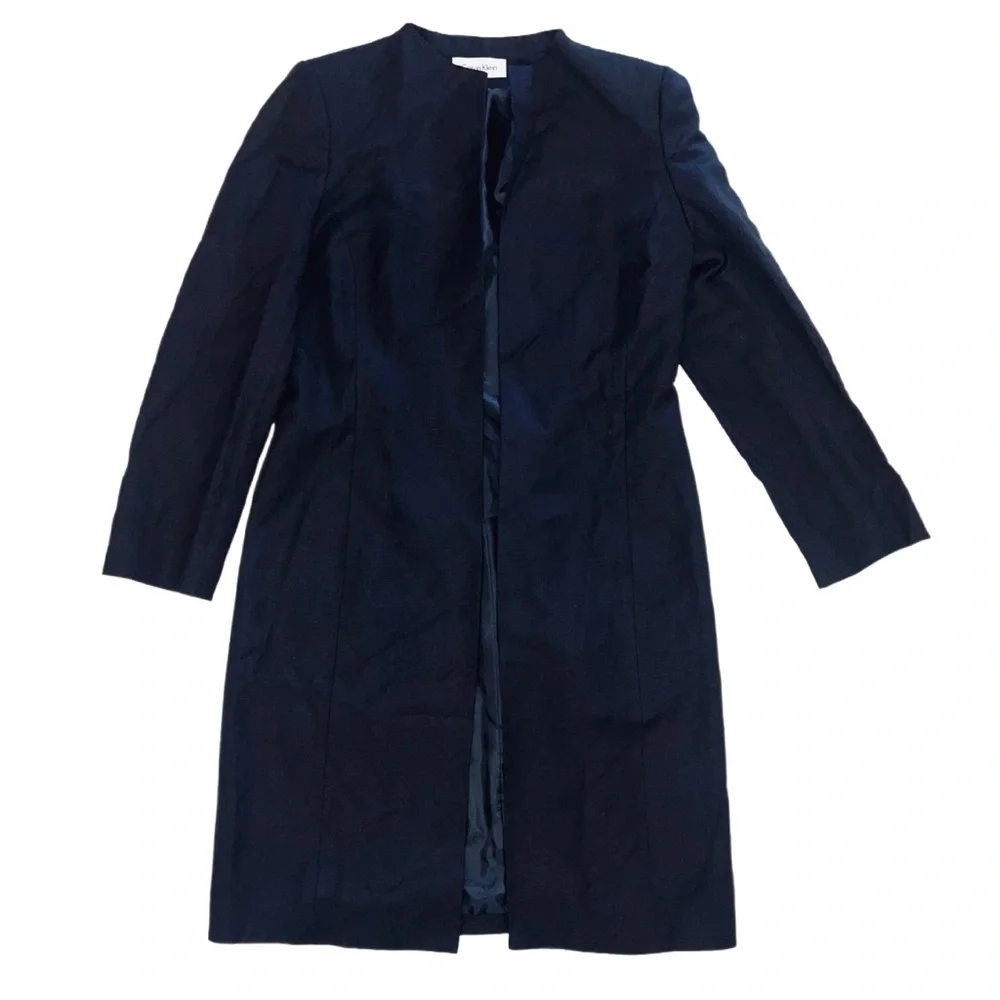 Calvin Klein Linen Blend Long Open Front Blazer Jacket Sz 12 - Picture 2 of 6